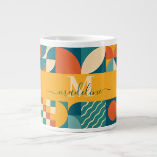 Gepersonaliseerde Retro Geometrische Kleurrijk Extra Grote Beker
