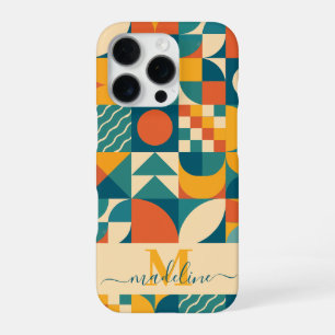 Gepersonaliseerde Retro Geometrische Kleurrijk iPhone 16 Pro Hoesje