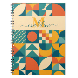 Gepersonaliseerde Retro Geometrische Kleurrijk Notitieboek