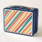 Gepersonaliseerde retro gestreepte metalen lunchbo (Achterkant)