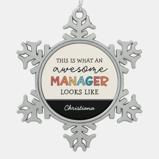 Gepersonaliseerde Retro Geweldige Manager Funny Tin Sneeuwvlok Ornament (Voorkant)
