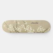 Gepersonaliseerde Retro Girly Witte Bloemen Skateb Skateboard (Horizontaal)