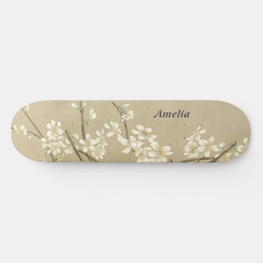 Gepersonaliseerde Retro Girly Witte Bloemen Skateb Skateboard (Horizontaal)