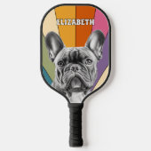 Gepersonaliseerde Retro Groovy Rainbow Franse Bull Pickleball Paddle (Voorkant)