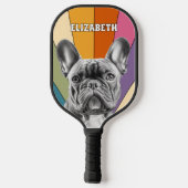 Gepersonaliseerde Retro Groovy Rainbow Franse Bull Pickleball Paddle (Achterkant)