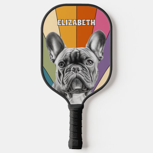 Gepersonaliseerde Retro Groovy Rainbow Franse Bull Pickleball Paddle (Achterkant)