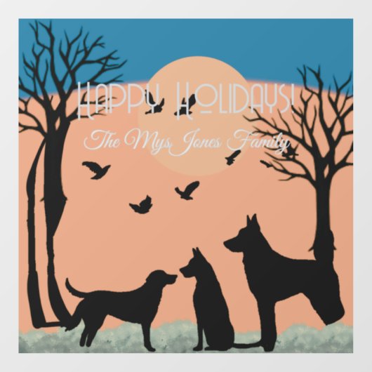 Gepersonaliseerde retro honden in zwarte bomen raamsticker (Vel)