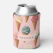 Gepersonaliseerde Retro Ice Cream Cone Pattern Blikjeskoeler (Blikje Voorkant)