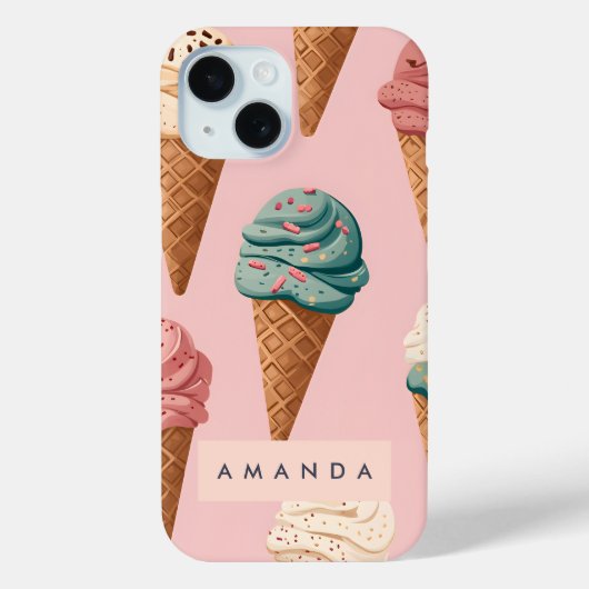 Gepersonaliseerde Retro Ice Cream Cone Pattern Case-Mate iPhone Case (Achterkant)