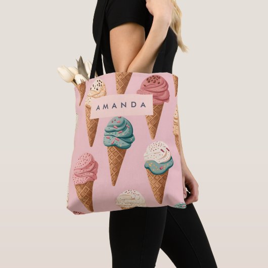Gepersonaliseerde Retro  Ice Cream Cone Pattern Draagtas (Dichtbij)