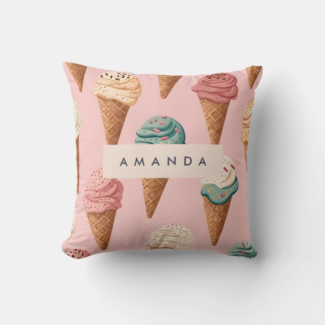 Gepersonaliseerde Retro  Ice Cream Cone Pattern Kussen (Voorkant)