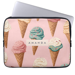 Gepersonaliseerde Retro Ice Cream Cone Pattern Laptop Sleeve