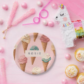 Gepersonaliseerde Retro  Ice Cream Cone Pattern Papieren Bordje (Feest)