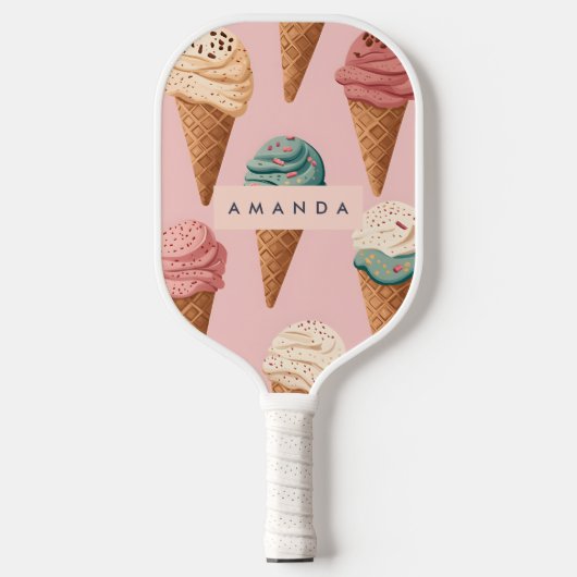 Gepersonaliseerde Retro  Ice Cream Cone Pattern Pickleball Paddle (Voorkant)
