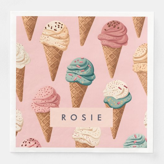 Gepersonaliseerde Retro Ice Cream Cone Pattern Servet (Voorkant)