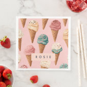 Gepersonaliseerde Retro Ice Cream Cone Pattern Servet (Insitu)