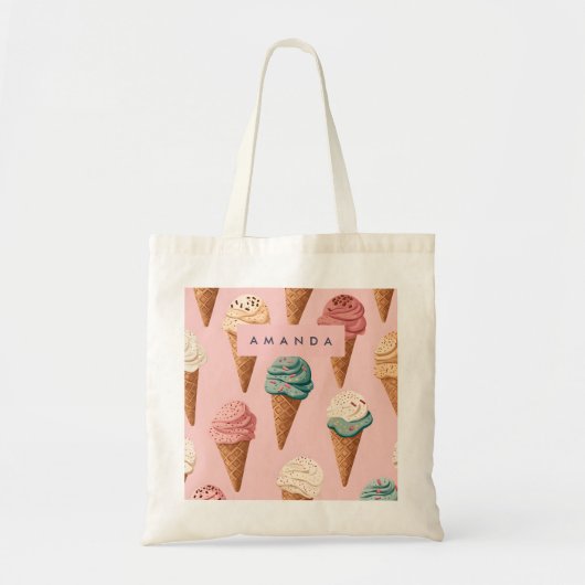 Gepersonaliseerde Retro  Ice Cream Cone Pattern Tote Bag (Voorkant)