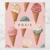 Gepersonaliseerde Retro Ice Cream Cone Pattern Wijn Etiket (Enkel label)