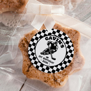 Gepersonaliseerde retro ijshockey verjaardagsfeest ronde sticker