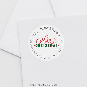 Gepersonaliseerde Retro Kerstretour Adreslabel Ronde Sticker