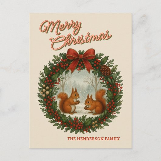 Gepersonaliseerde retro krans met Schattigee eekho Feestdagenkaart (Voorkant)