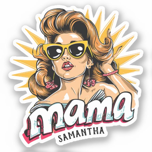 Gepersonaliseerde Retro Mama Pop Art 1 Sticker (Voorkant)