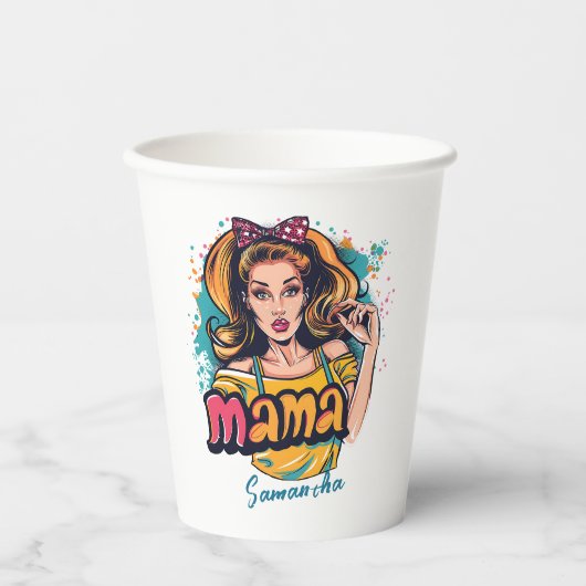 Gepersonaliseerde Retro Mama Pop Kunst (10) Papieren Bekers (Voorkant)