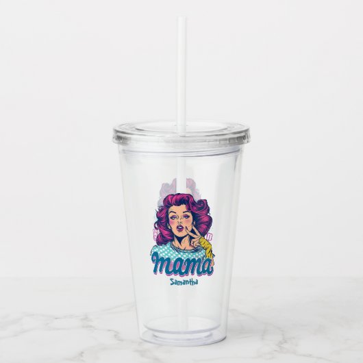 Gepersonaliseerde Retro Mama Pop Kunst (11) Acryl Drinkbeker (Voorkant)