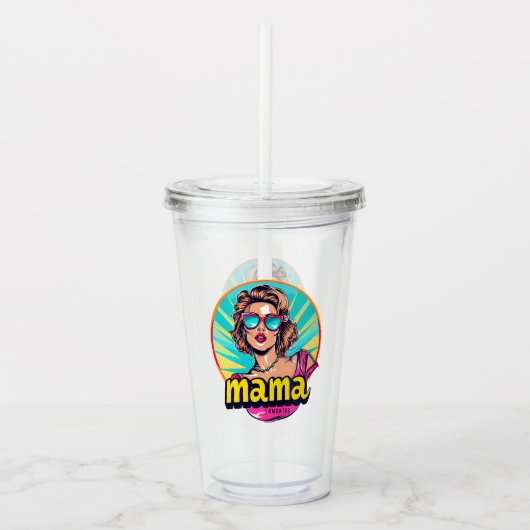 Gepersonaliseerde Retro Mama Pop Kunst (3) Acryl Drinkbeker (Voorkant)