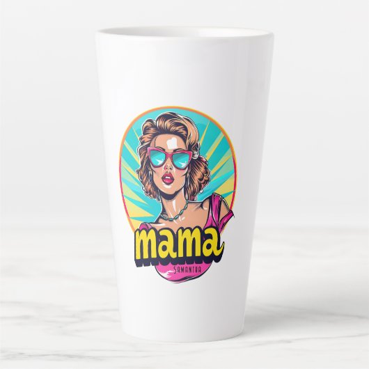 Gepersonaliseerde Retro Mama Pop Kunst (3) Latte Mok (Voorkant)