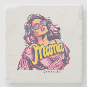 Gepersonaliseerde Retro Mama Pop Kunst (6) Stenen Onderzetter