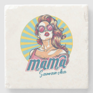 Gepersonaliseerde Retro Mama Pop Kunst (9) Stenen Onderzetter