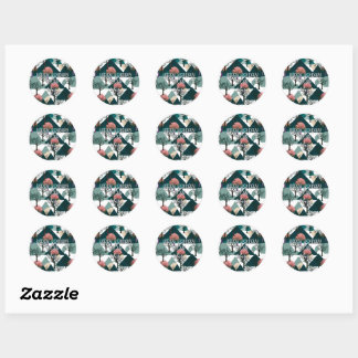 Gepersonaliseerde Retro Minimalistische Bomen en V Ronde Sticker