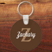 Gepersonaliseerde Retro Monogram Brown Tan White Sleutelhanger (Voorkant)