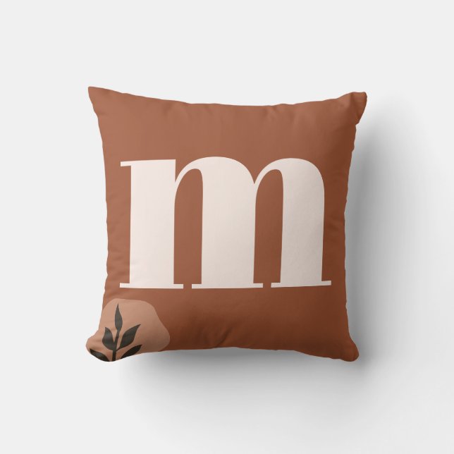 Gepersonaliseerde Retro Monogram met Terracotta Bo Kussen (Voorkant)