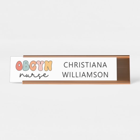 Gepersonaliseerde Retro OBGYN Verpleegster Bureau Naambordje (Voorkant)