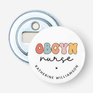 Gepersonaliseerde Retro OBGYN Verpleegster Button Flesopener