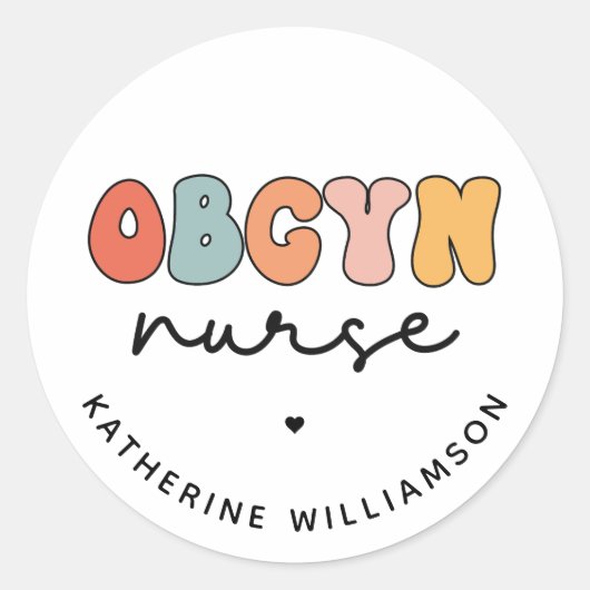 Gepersonaliseerde Retro OBGYN Verpleegster Ronde Sticker (Voorkant)