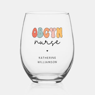 Gepersonaliseerde Retro OBGYN Verpleegster Wijnglas Zonder Voet