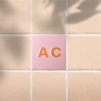 Gepersonaliseerde Retro Oranje en roze monogram Tegeltje