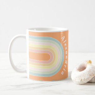 Gepersonaliseerde Retro Pastel Rainbow Koffiemok