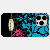 Gepersonaliseerde Retro Pink Aqua Zwart en Goud Case-Mate iPhone Case (Achterkant (horizontaal))