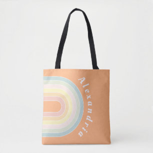 Gepersonaliseerde Retro Rainbow Pastel Draagtas