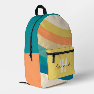 Gepersonaliseerde Retro Rainbow Stripes Monogram Bedrukte Rugzak