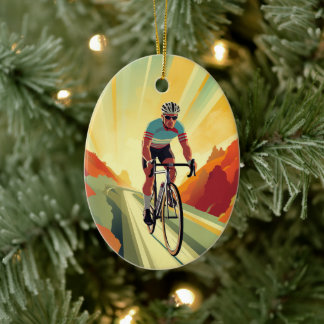 Gepersonaliseerde Retro Road Fietser Fiets Kerstmi Keramisch Ornament