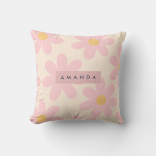 Gepersonaliseerde Retro Roze Madeliefjes Bloemenpr Kussen