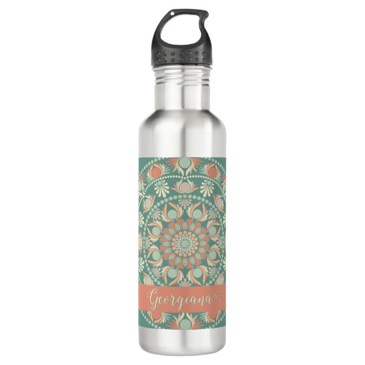 Gepersonaliseerde  Retro Sage en Sand Mandala Waterfles (Voorkant)