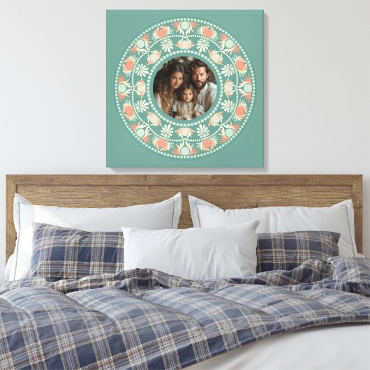 Gepersonaliseerde Retro Sage & Sand Mandala Foto L Canvas Afdruk (Insitu (Slaapkamer))