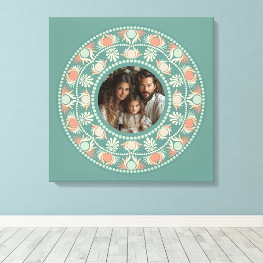 Gepersonaliseerde Retro Sage & Sand Mandala Foto L Canvas Afdruk (Insitu (Houten vloer))
