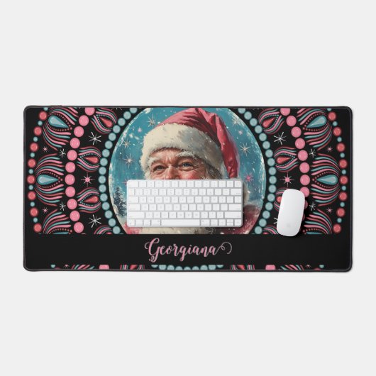 Gepersonaliseerde Retro Santa Pinkmas Floral Manda Bureaumat (Keyboard & Muis)